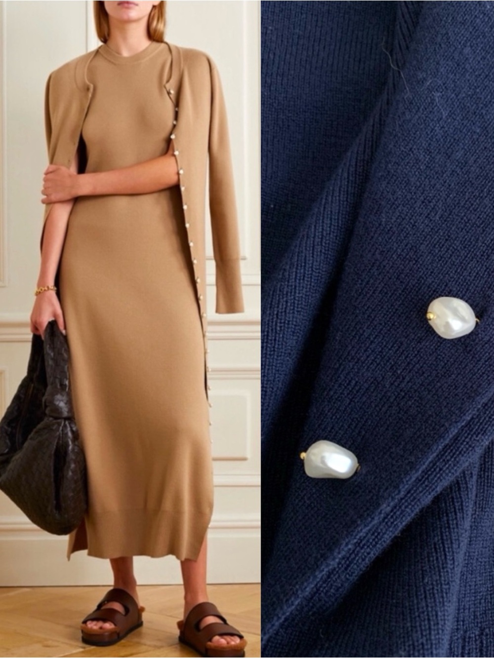 Altuzarra Margot Pearl Embellished Navy Wool Midi Dress